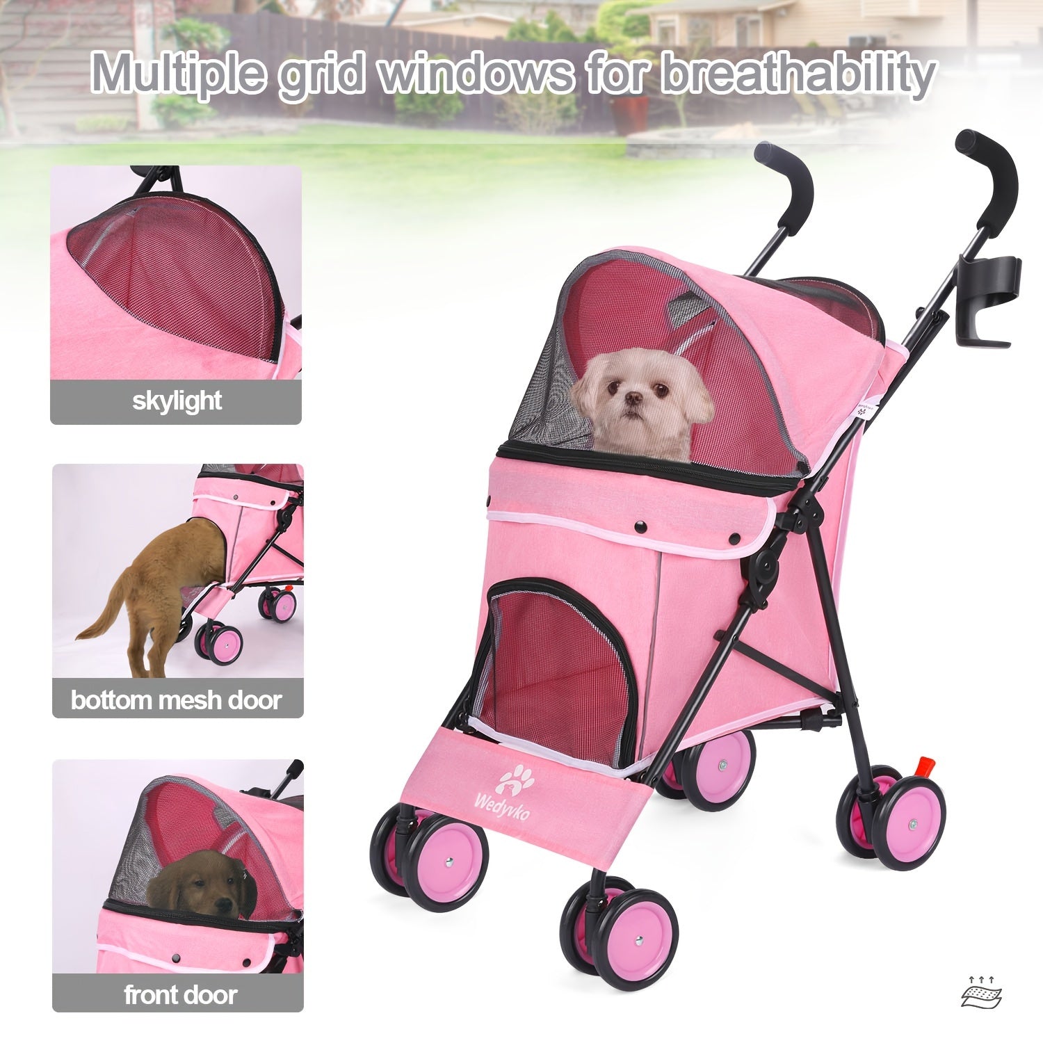 Collapsible Dog Stroller, Cat Stroller, Pet Stroller for Small Medium Dogs Cats, 4 Wheels, Storage Basket