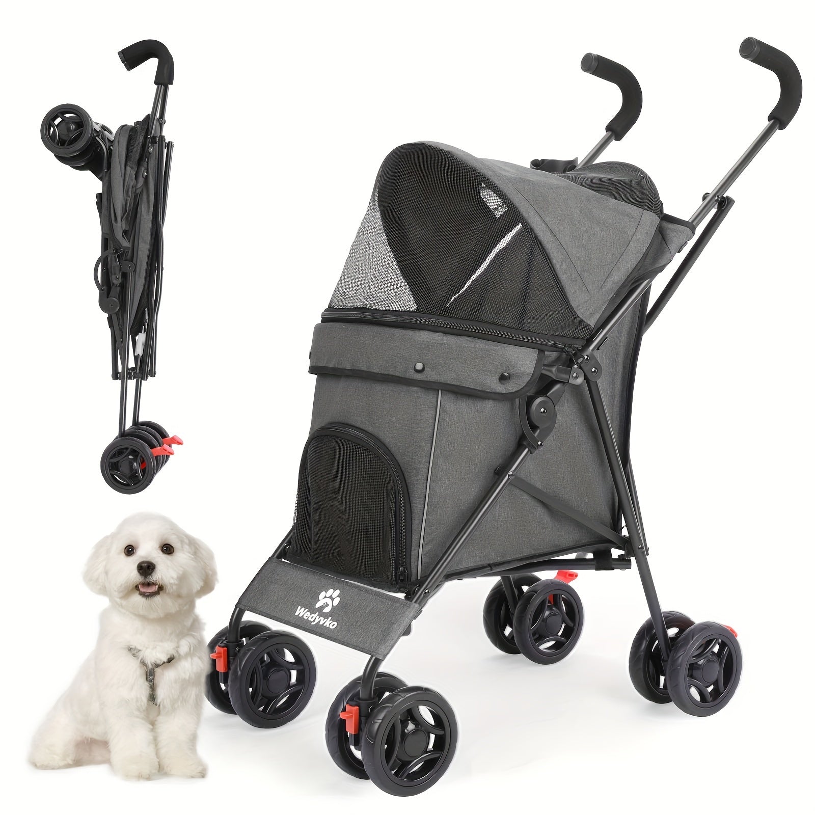 Collapsible Dog Stroller, Cat Stroller, Pet Stroller for Small Medium Dogs Cats, 4 Wheels, Storage Basket