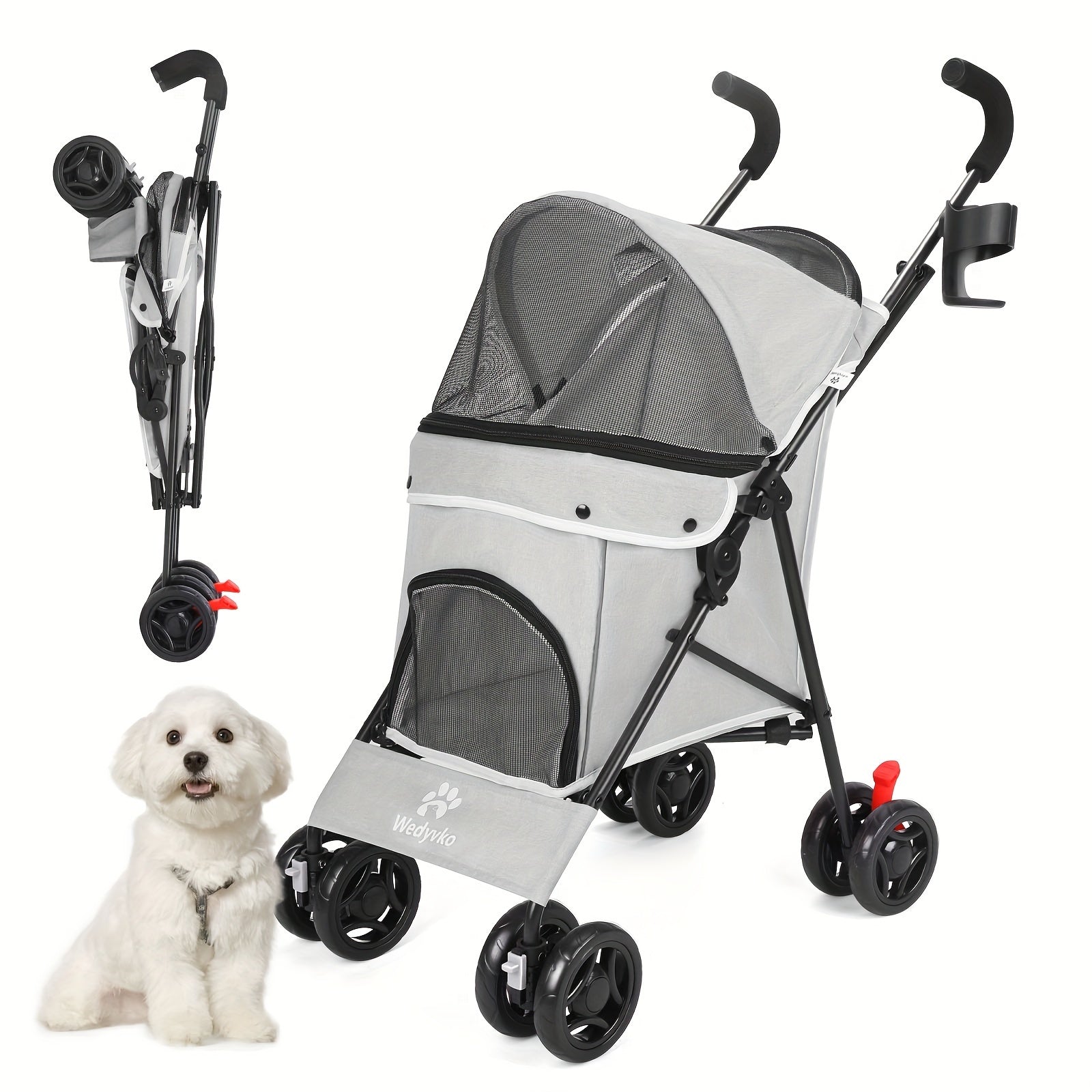 Collapsible Dog Stroller, Cat Stroller, Pet Stroller for Small Medium Dogs Cats, 4 Wheels, Storage Basket