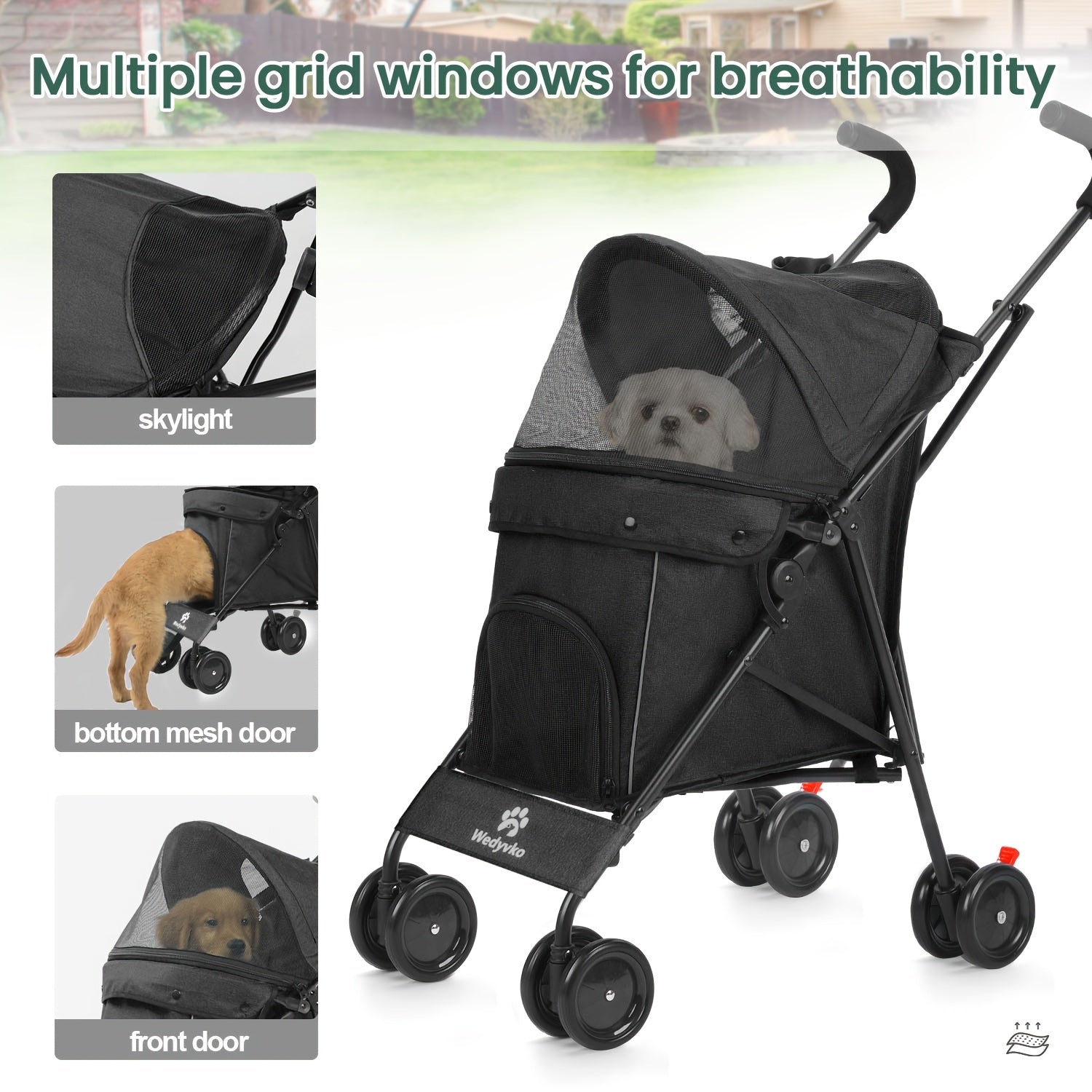 Collapsible Dog Stroller, Cat Stroller, Pet Stroller for Small Medium Dogs Cats, 4 Wheels, Storage Basket