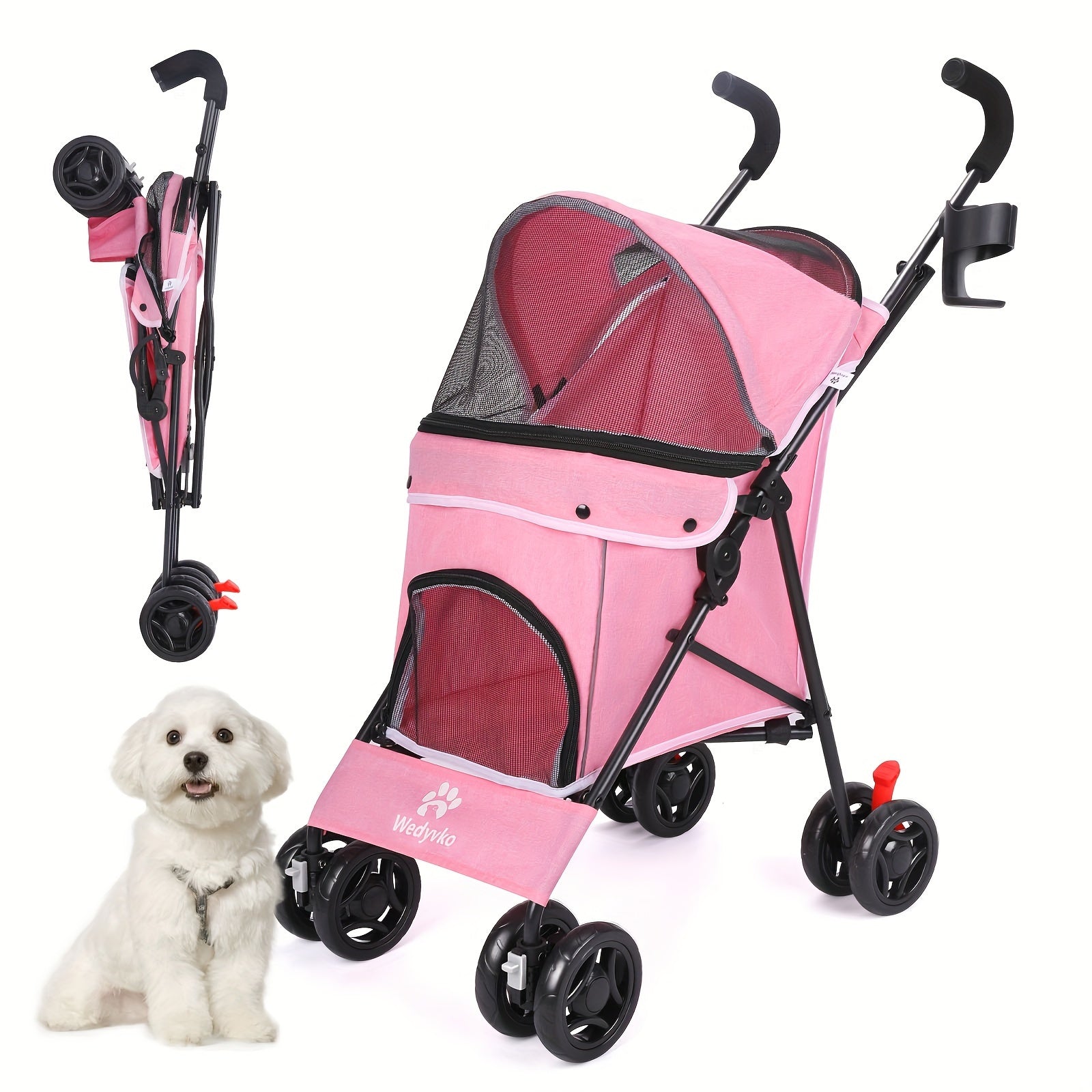 Collapsible Dog Stroller, Cat Stroller, Pet Stroller for Small Medium Dogs Cats, 4 Wheels, Storage Basket