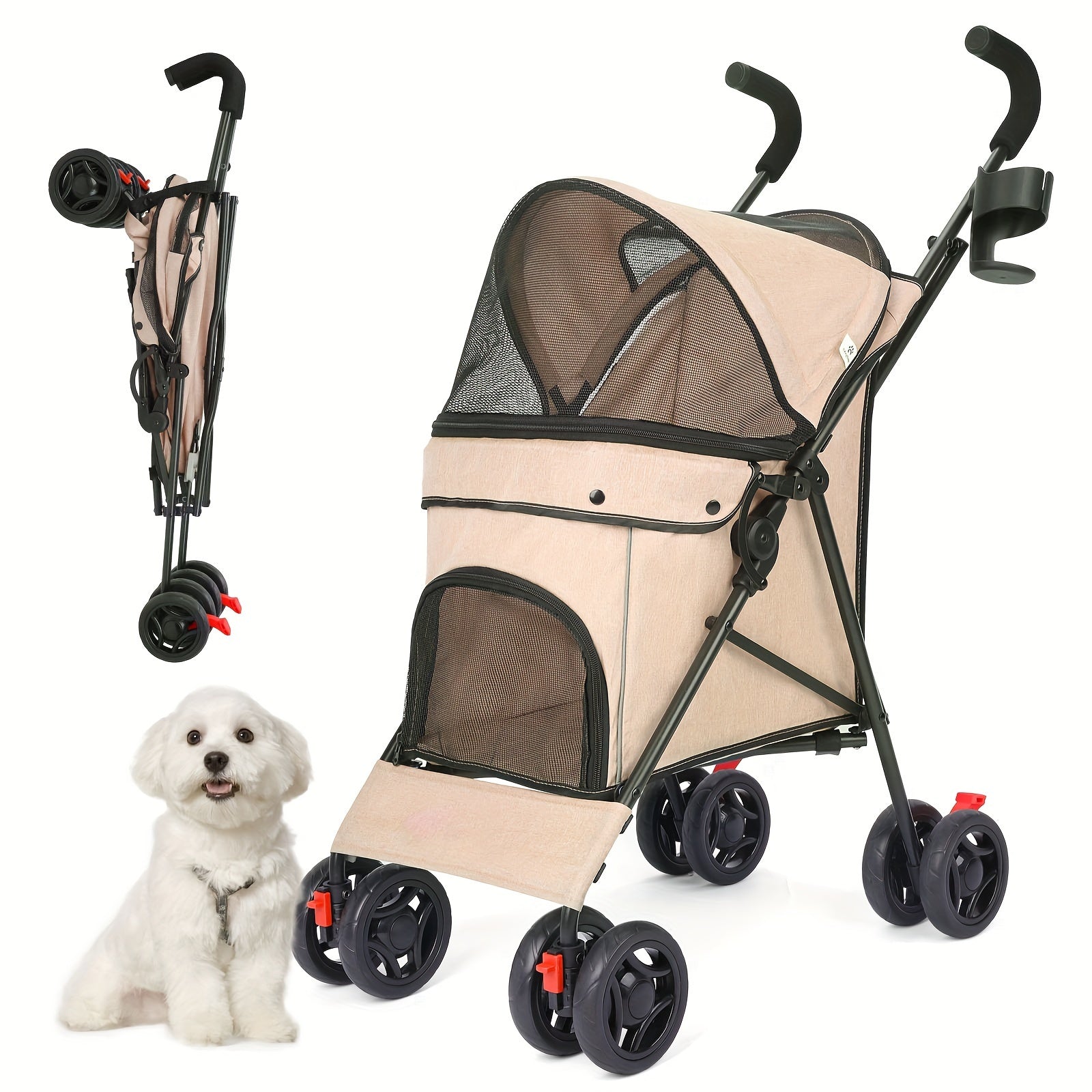 Collapsible Dog Stroller, Cat Stroller, Pet Stroller for Small Medium Dogs Cats, 4 Wheels, Storage Basket