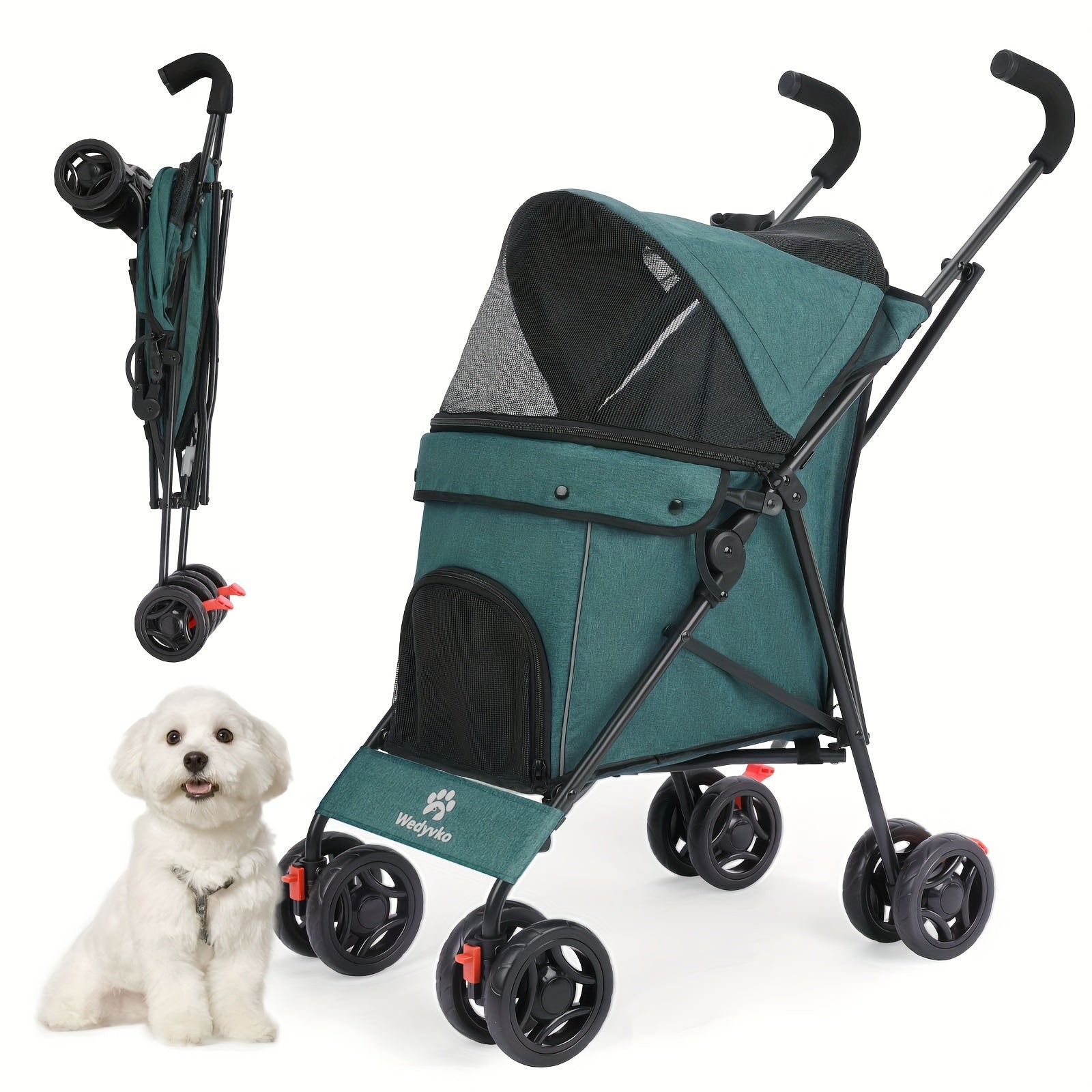 Collapsible Dog Stroller, Cat Stroller, Pet Stroller for Small Medium Dogs Cats, 4 Wheels, Storage Basket