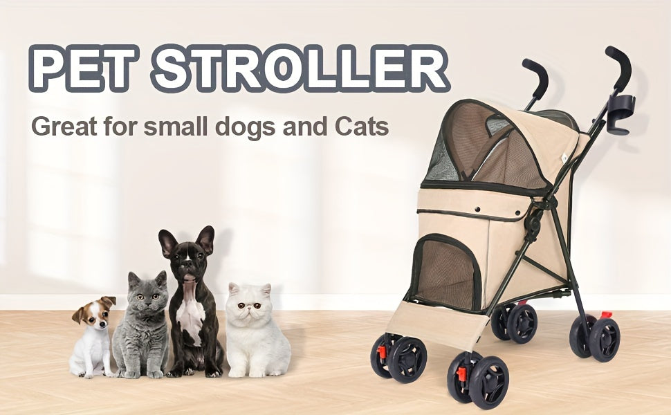 Collapsible Dog Stroller, Cat Stroller, Pet Stroller for Small Medium Dogs Cats, 4 Wheels, Storage Basket