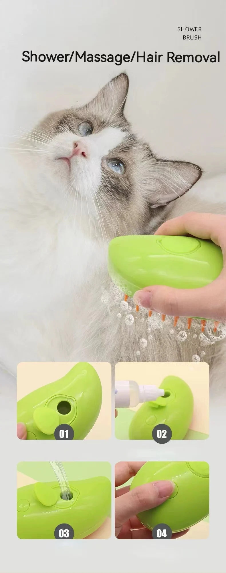 3-in-1 Electric Pet Hair Brush: Dog & Cat Grooming with Steam Spray & Massage