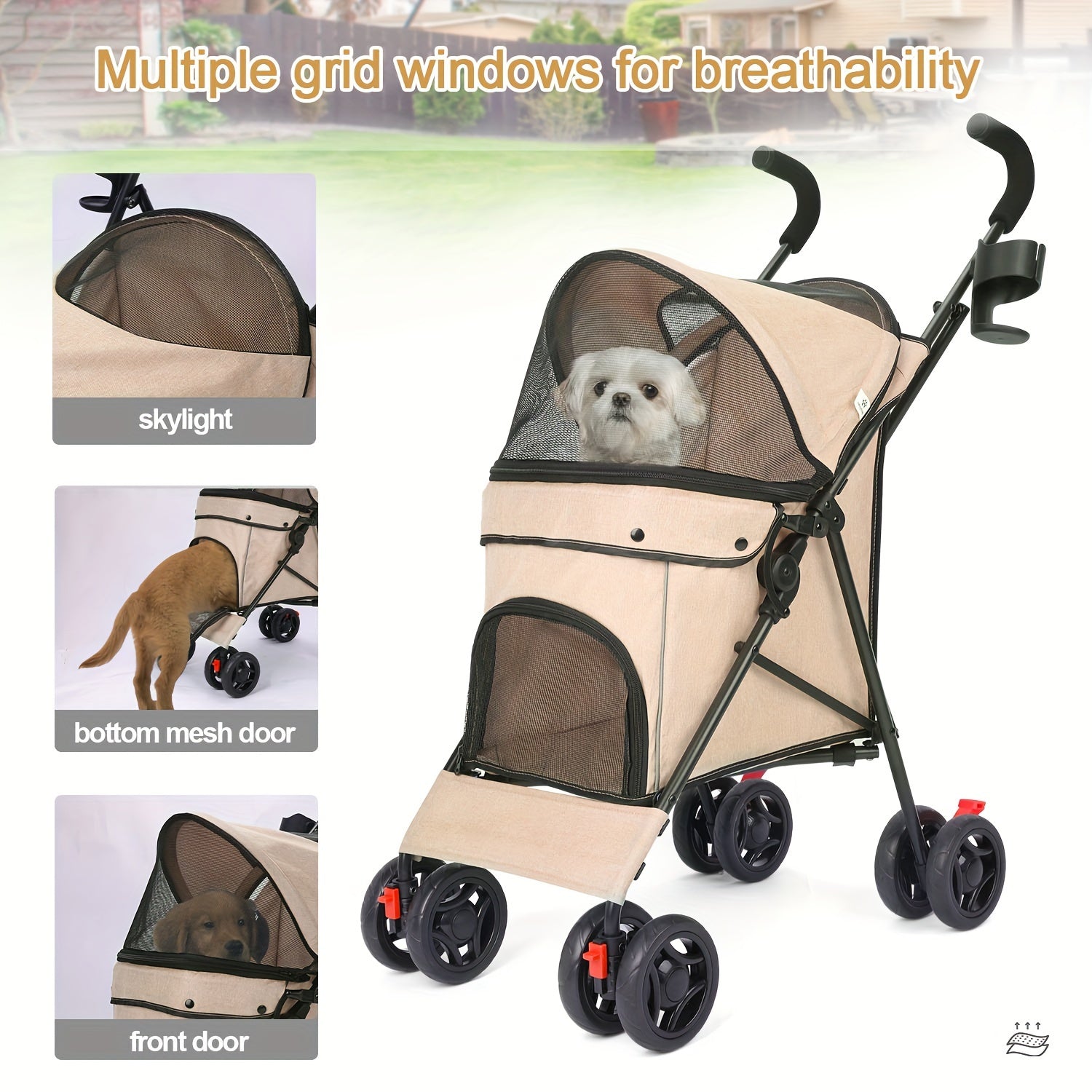 Collapsible Dog Stroller, Cat Stroller, Pet Stroller for Small Medium Dogs Cats, 4 Wheels, Storage Basket