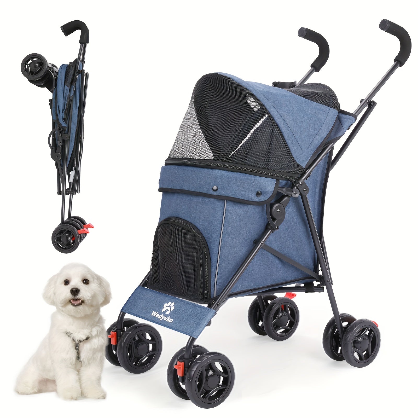 Collapsible Dog Stroller, Cat Stroller, Pet Stroller for Small Medium Dogs Cats, 4 Wheels, Storage Basket