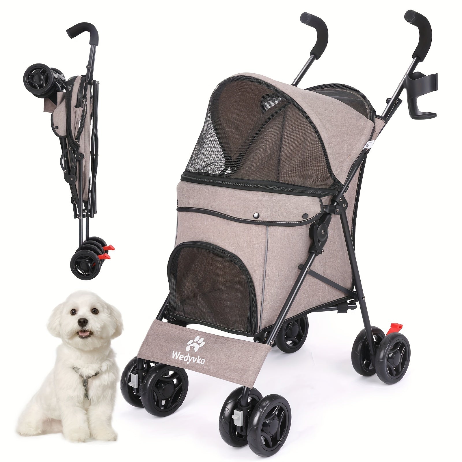 Collapsible Dog Stroller, Cat Stroller, Pet Stroller for Small Medium Dogs Cats, 4 Wheels, Storage Basket